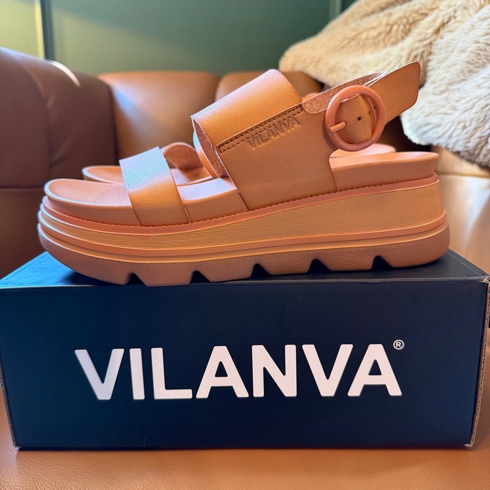 Vilanva Womens Platform Sandals Light Brown E-VIS122 Chunky Lug Sole Slingback 8